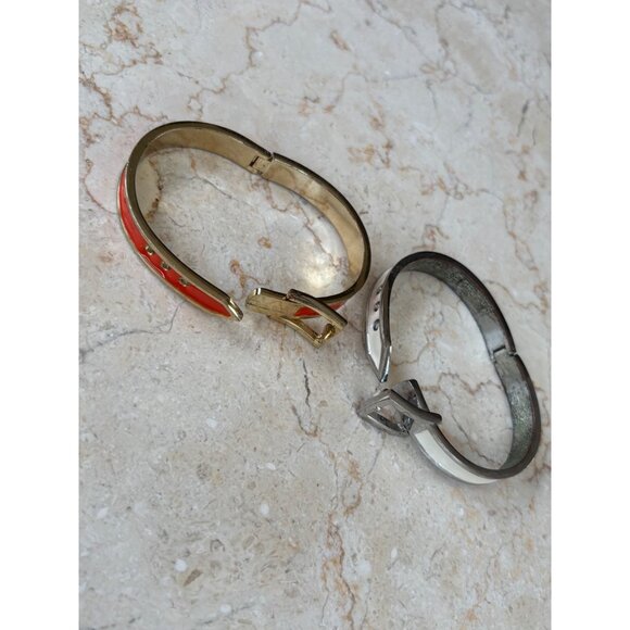 Gold-Tone orange & White Enamel Buckle Bangle Bracelets Set Of 2 - Picture 5 of 13